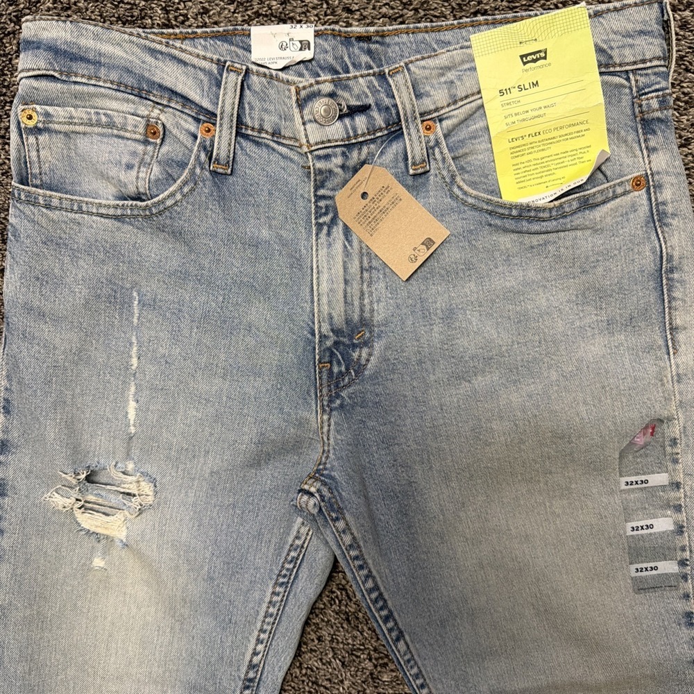 Levi's 511 Slim Stretch Denim Jeans Blue Men's 5-Pocket Light Wash Size 32x30 - Picture 3 of 11